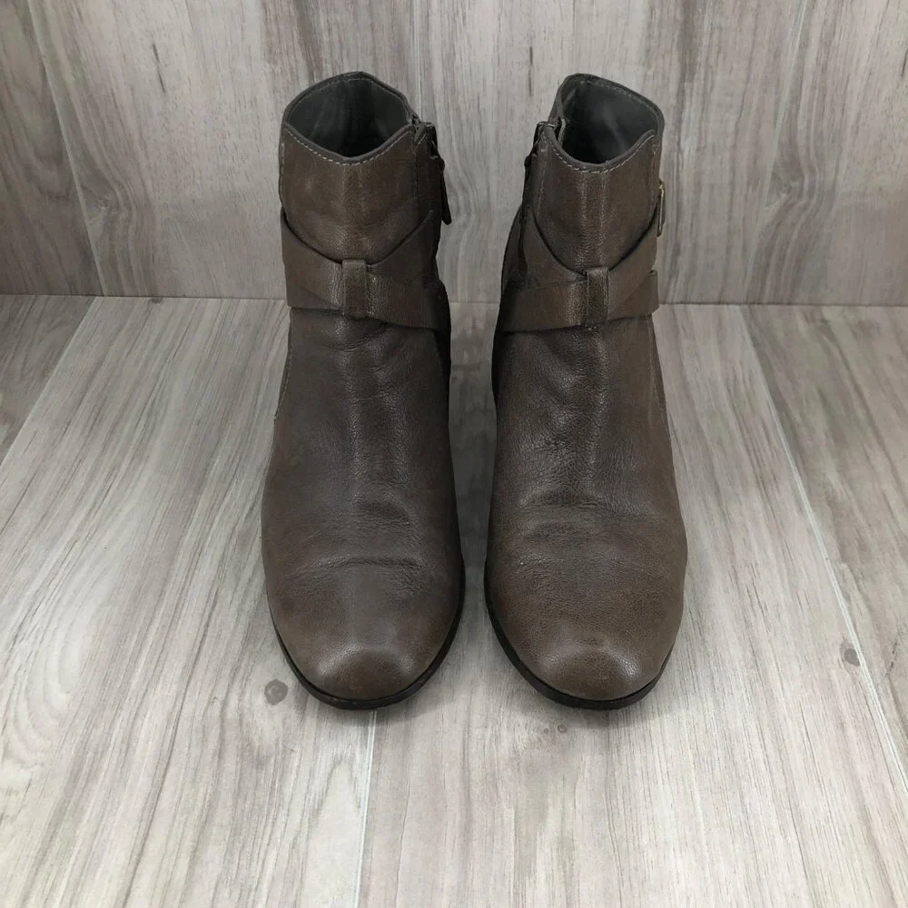 Cole Haan Ankle Boots Womens 7.5B Taupe Brown Leather Zip Booties